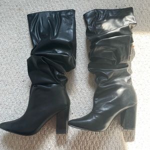 Slouch boots faux leather block heel